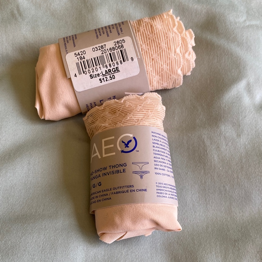 American Eagle Outfitters Nude/Beige Lace No-Show Thongs (2-Pack) - size L